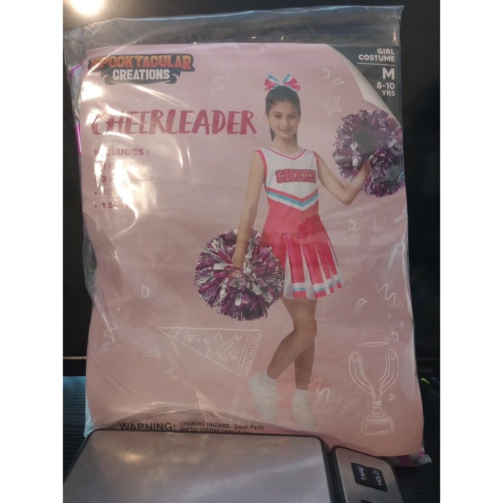 Spooktacular Creations Girls Cheerleader Costume Pink Medium 8-10 Pom Poms